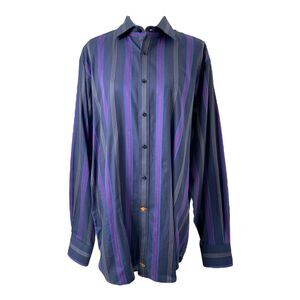 Mens XL Button Down Shirt Thomas Dean Blue and Purple Striped Long Sleeve